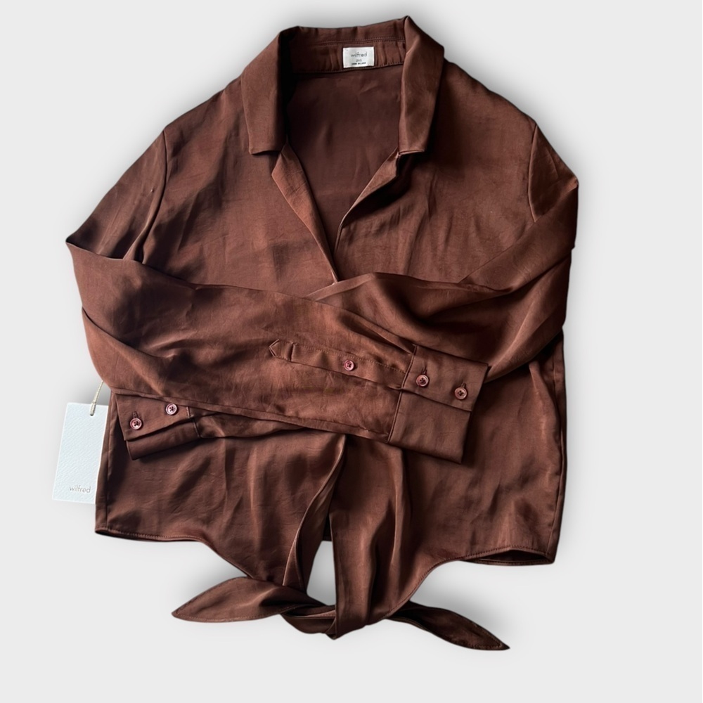 Wilfred Tie-Front Satin Blouse – Rust Brown – Size 2XS NWT - Picture 4 of 15